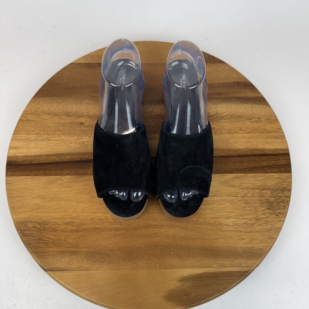 Womens Rag & Bone Mara Black Suede Plaform Peep Toe Slide Clogs Size EU 38 GUC - Picture 4 of 8